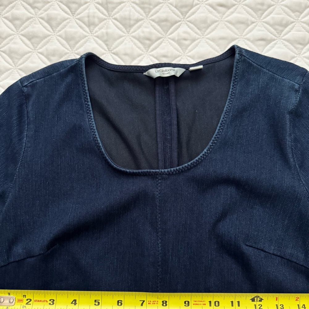 Liz Claiborne Dark Navy Blue Soft Stretch Denim 3/4 Sleeve Dress Size XS - Picture 3 of 14
